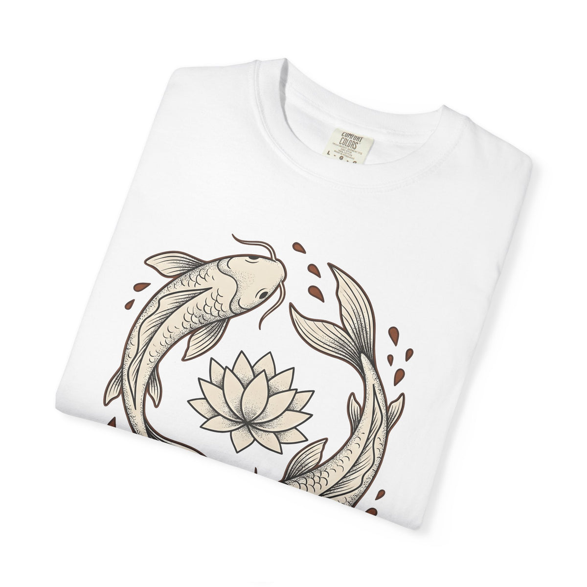 Koi Fish T-Shirt Koi Fish Calm Gift Women Folk Art T-Shirt Carp T-Shirt Koi Fan Naïve Art T-Shirt Serene Graphic Outline Flower T-Shirt