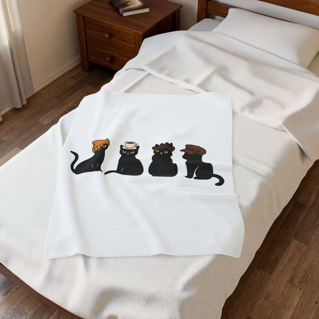 Black Cat Blanket Cat Cafe Gift Women Kawaii Blanket Kitty Blanket Cat Fan Feline Blanket Coffee Graphic Minimal Simple Hat Blanket