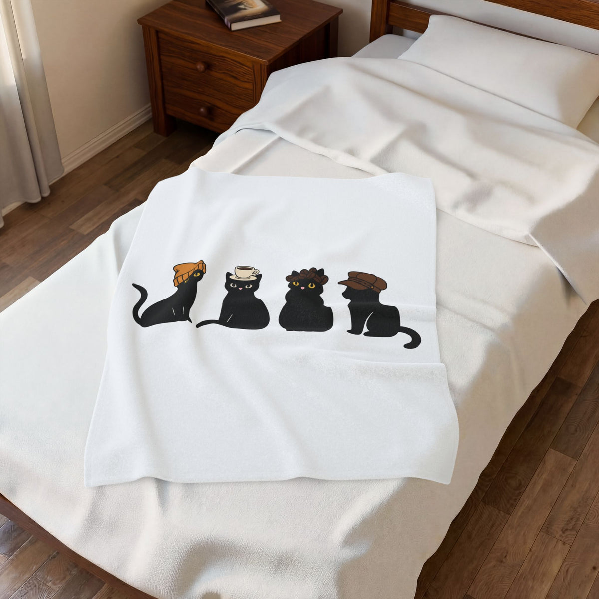 Black Cat Blanket Cat Cafe Gift Women Kawaii Blanket Kitty Blanket Cat Fan Feline Blanket Coffee Graphic Minimal Simple Hat Blanket