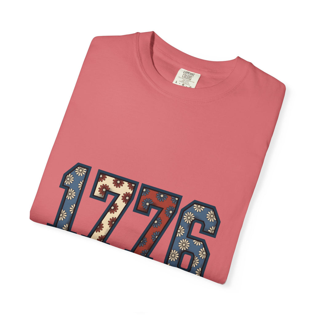 Floral Numerals T-Shirt 4th Of July Freedom Gift Women Vintage T-Shirt Number T-Shirt Independence Fan Distressed Graphic T-Shirt Retro Daisy
