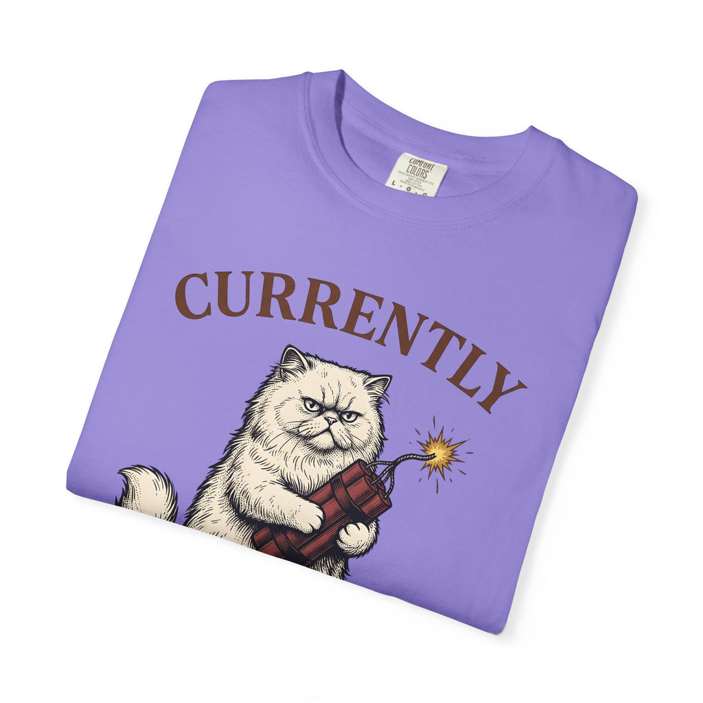 Upset Cat T-Shirt Funny Wildlife Gift Women Old School T-Shirt Angry Cat T-Shirt Humor Fan Vintage T-Shirt Animal Graphic Doodle Explosion T-Shirt