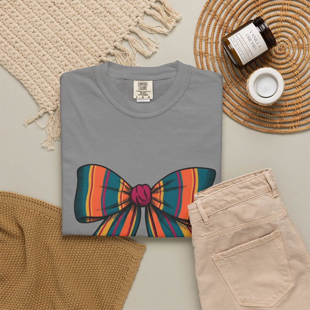 Striped Hair Bow T-Shirt Moms Apparel Gift Women Simple Graphic T-Shirt Hair Bow T-Shirt Mom Fan Minimalist T-Shirt Clothing Graphic Classic Fringe