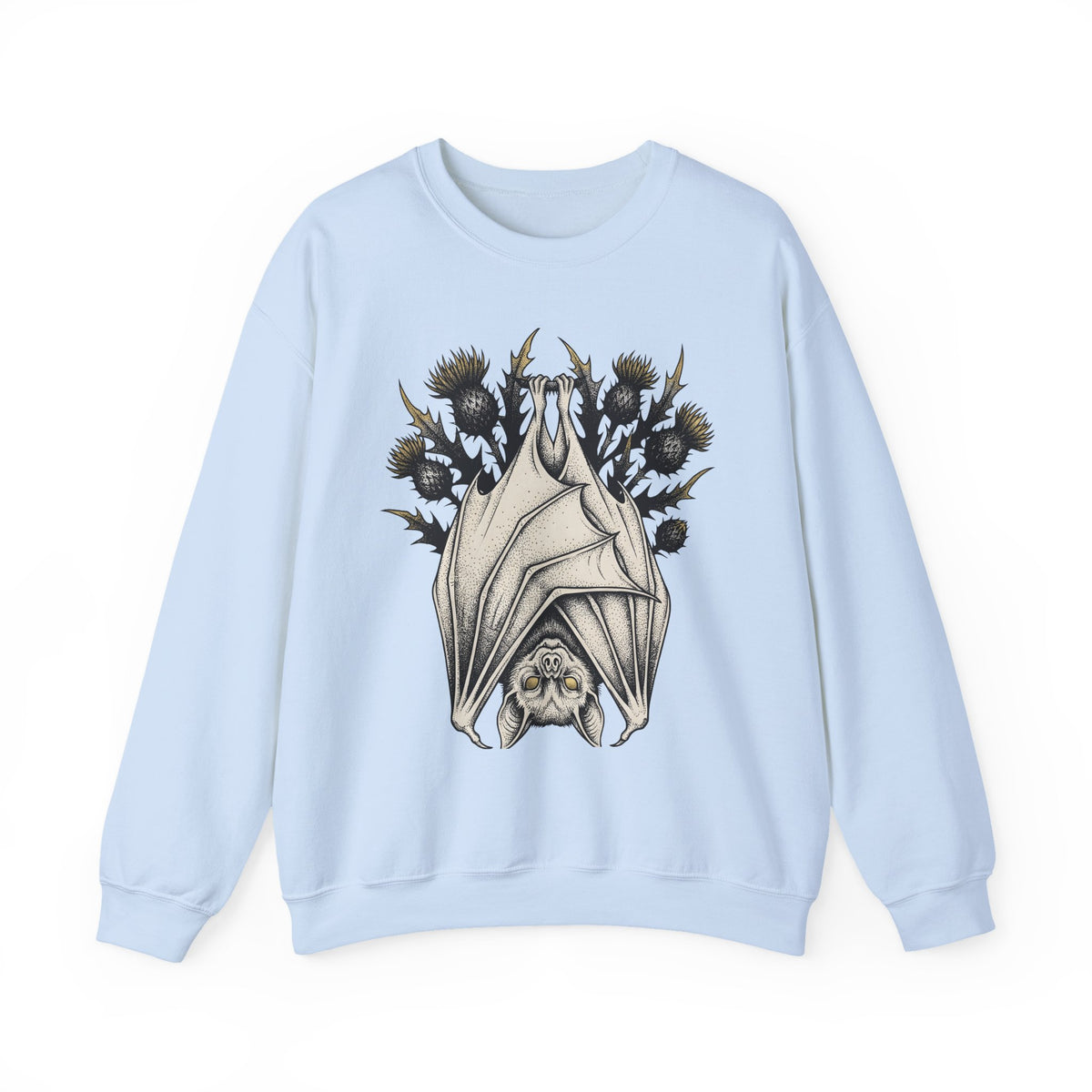Bat Design Sweatshirt Halloween Greenery Gift Women Macabre Sweatshirt Bat Sweatshirt Horror Fan Dark Sweatshirt Foliage Graphic Sketch Bloom Sweatshirt