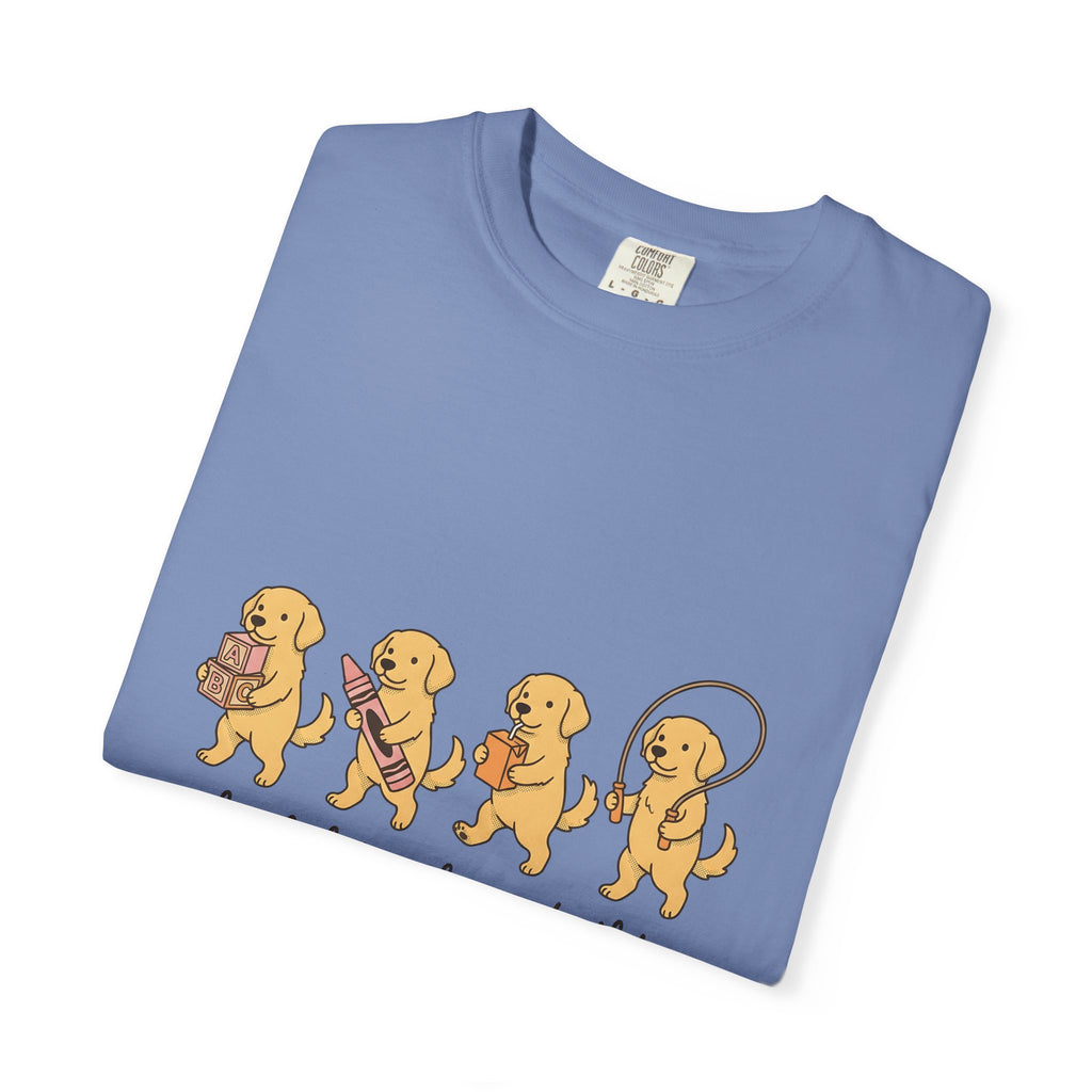 Golden Retriever Pups T-Shirt Teachers Companion Gift Women Caricature T-Shirt Puppy T-Shirt Educator Enthusiast Cartoon T-Shirt Buddy Graphic