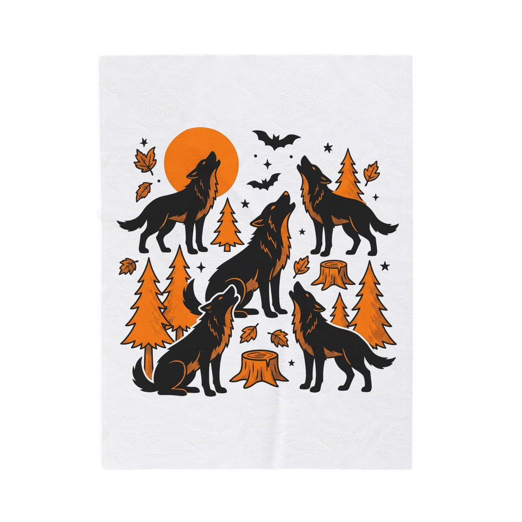 Wolf Crew Blanket Halloween Fauna Gift Women Minimalist Blanket Wolf Pack Blanket Horror Fan Werewolf Blanket Wildlife Graphic Sketch Bats Flying