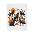 Wolf Crew Blanket Halloween Fauna Gift Women Minimalist Blanket Wolf Pack Blanket Horror Fan Werewolf Blanket Wildlife Graphic Sketch Bats Flying