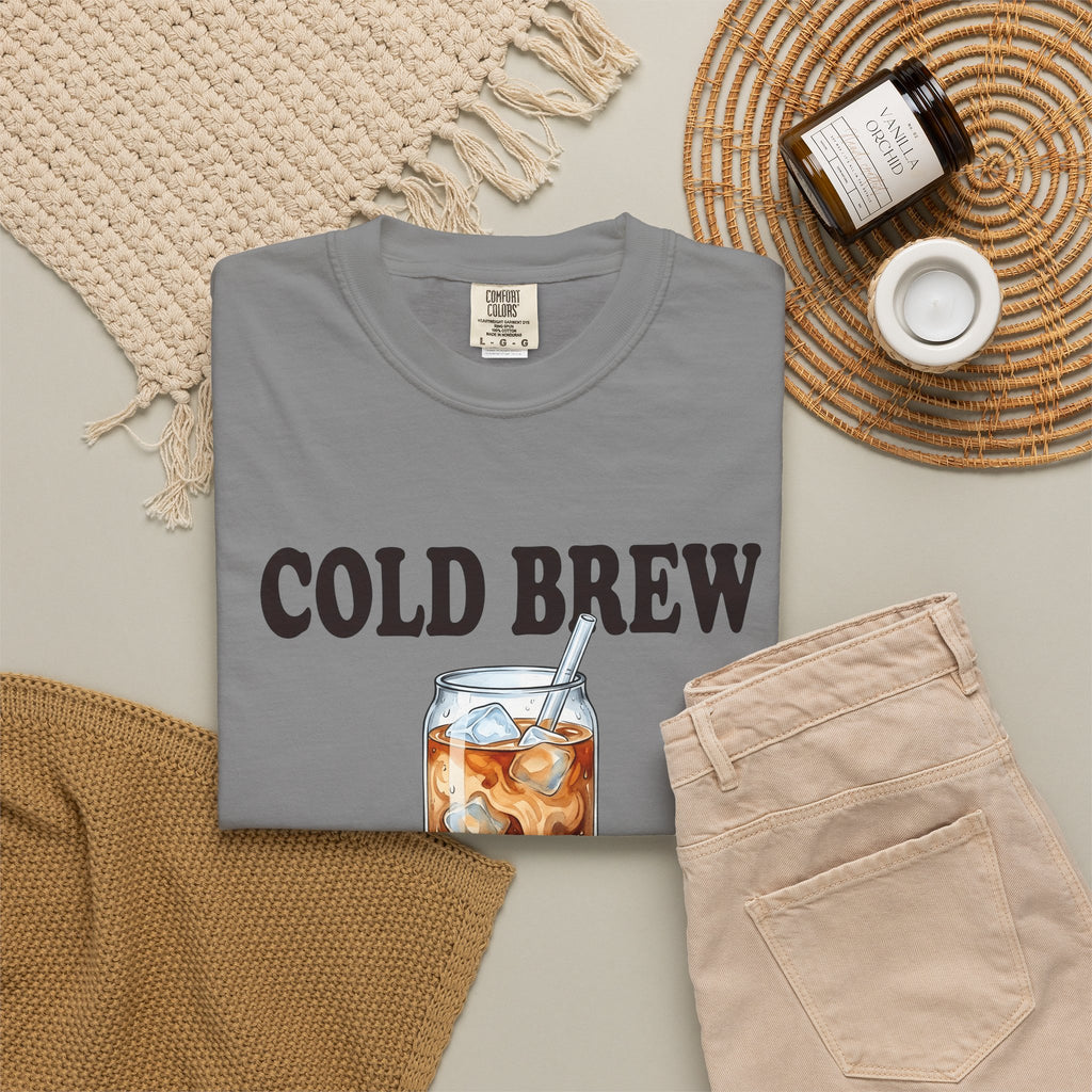 Cold Brew T-Shirt Coffee Gourmet Gift Women Hand Painted T-Shirt Cold Brew Coffee T-Shirt Coffee Fan Hand Drawn T-Shirt Gourmet Design Retro Coffee