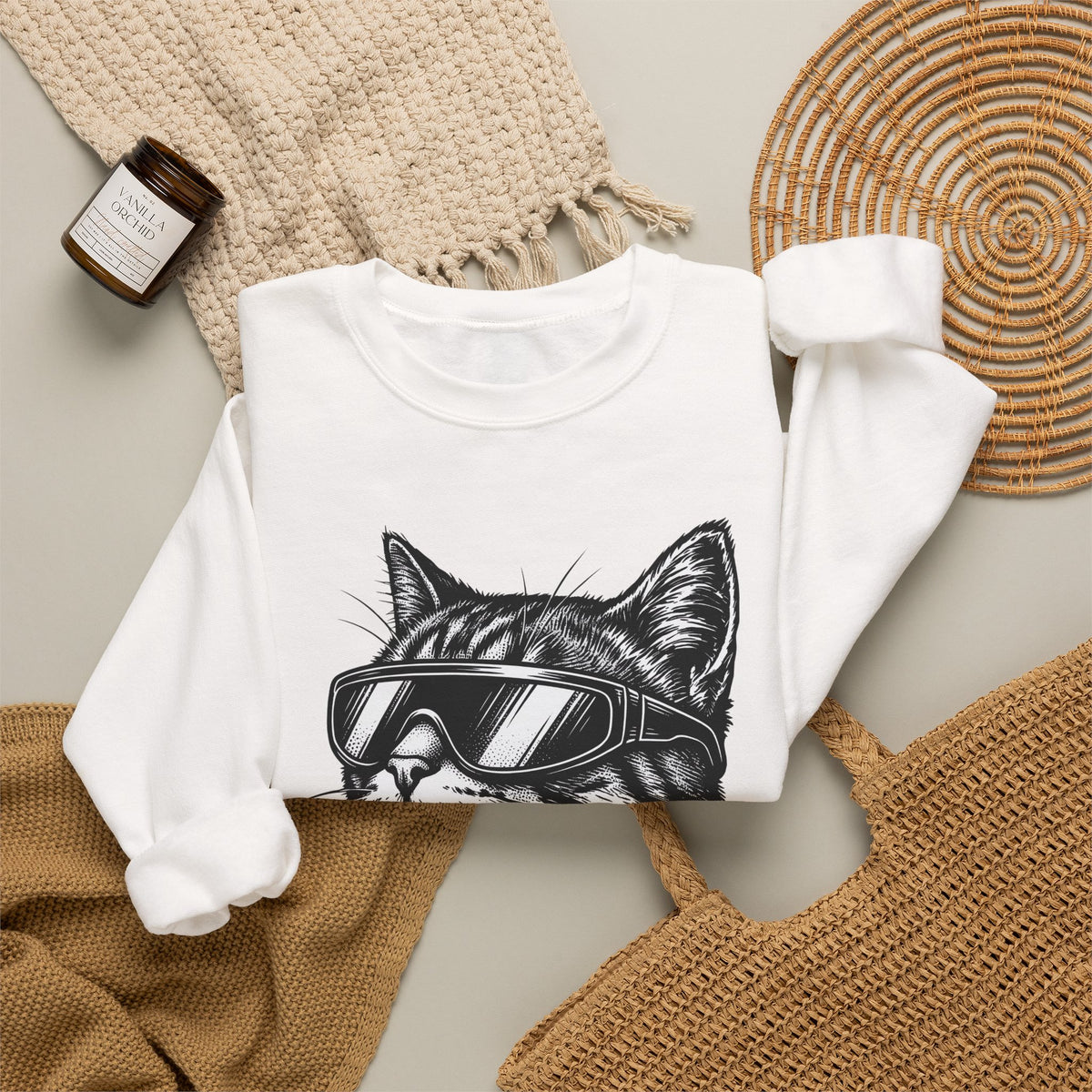 Cat Sunglasses Sweatshirt Cat Animal Gift Women Ink Drawing Sweatshirt Cool Cat Sweatshirt Cat Fan Feline Sweatshirt Creature Graphic Retro Eyewear Sweatshirt
