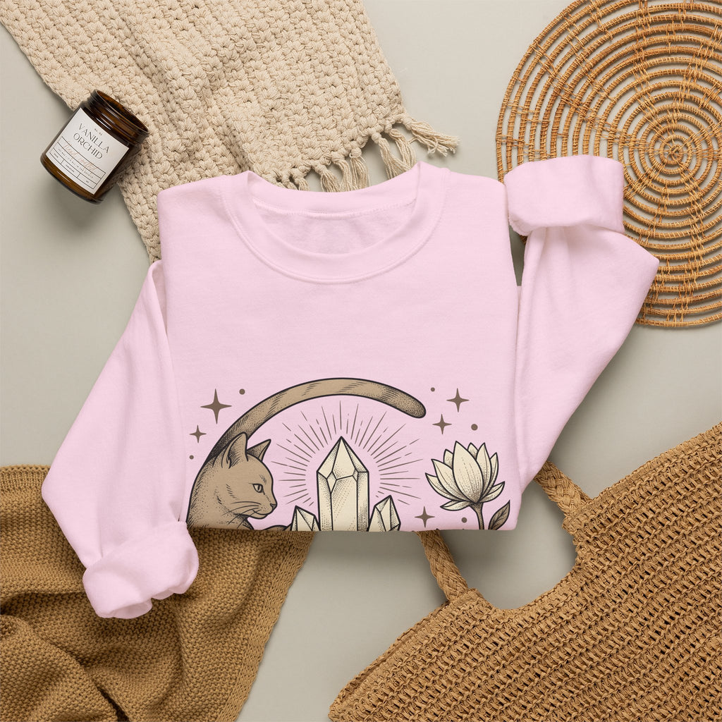 Kitty Stone Sweatshirt Cat Esoteric Gift Women Bohemian Sweatshirt Cat Sweatshirt Cat Fan Mystical Graphic Classic Lotus Blossom Sweatshirt