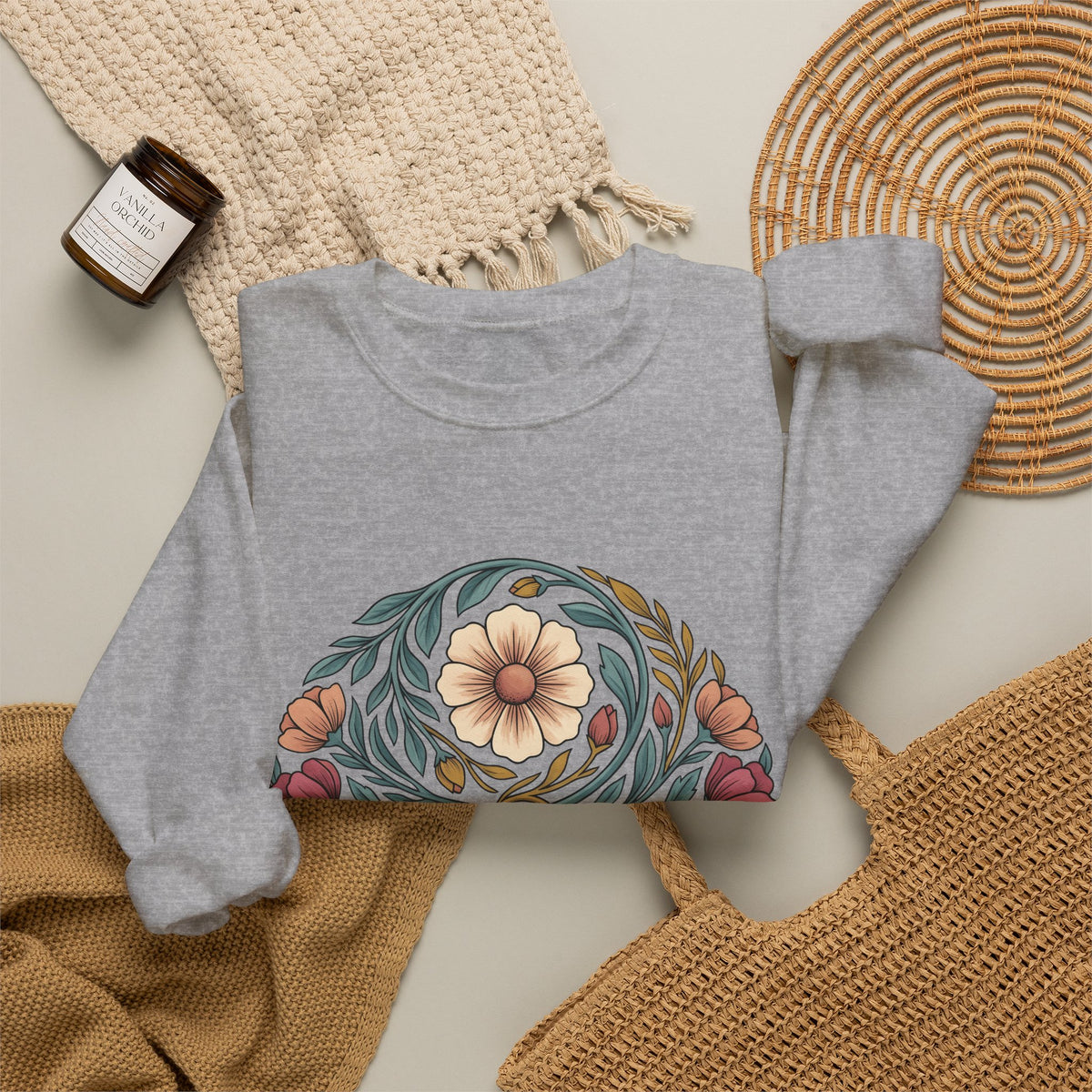 Floral Mandala Sweatshirt St. Valentine's Day Botanical Gift Women Boho Sweatshirt Mandala Sweatshirt Valentine Fan Hippie Sweatshirt Floral Graphic Vintage