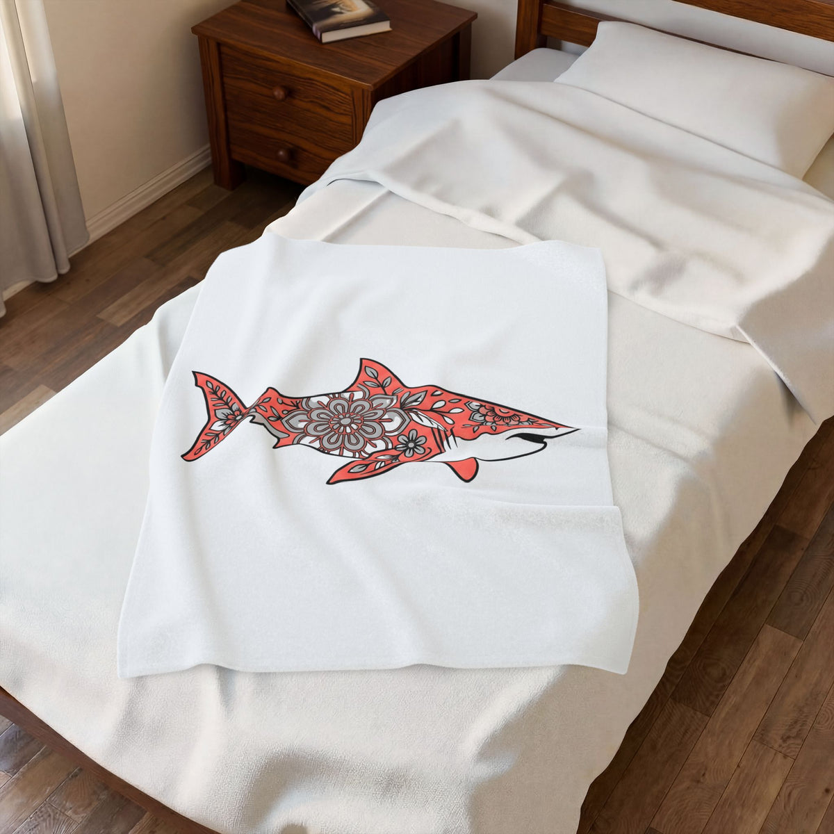 Tropical Shark Blanket Boho Chic Aquatic Gift Women Ethnic Blanket Shark Blanket Bohemian Fan Tribal Blanket Marine Graphic Ink Ornament Blanket
