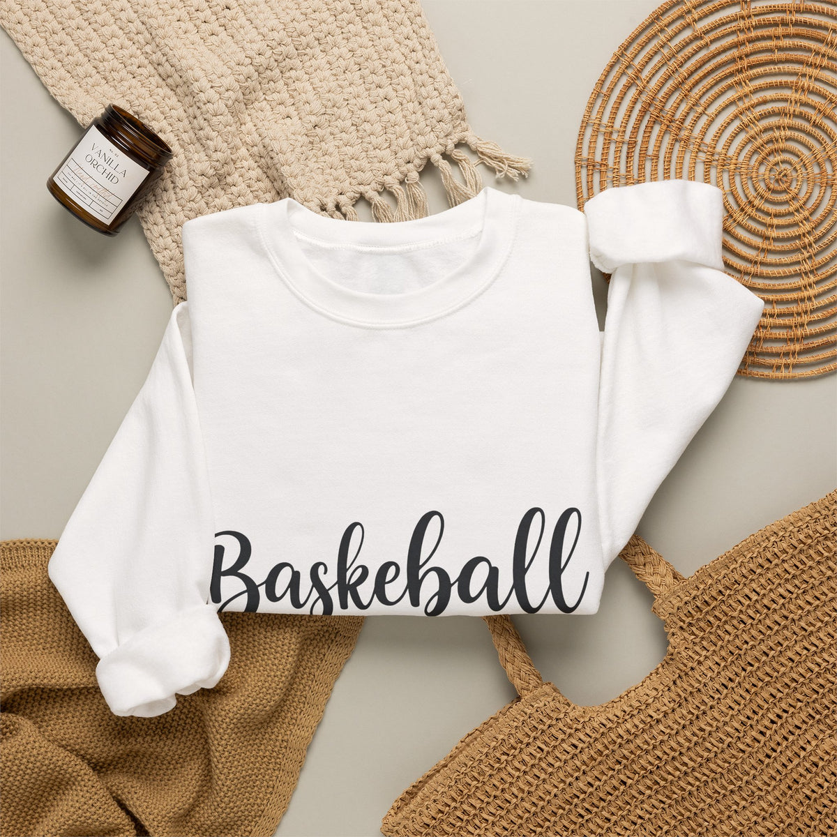 Basketball Graphic Sweatshirt Moms Sports Gift Women Script Sweatshirt Hoop Sweatshirt Mom Fan Calligraphy Sweatshirt Athlete Graphic Modern Sports Ball Sweatshirt