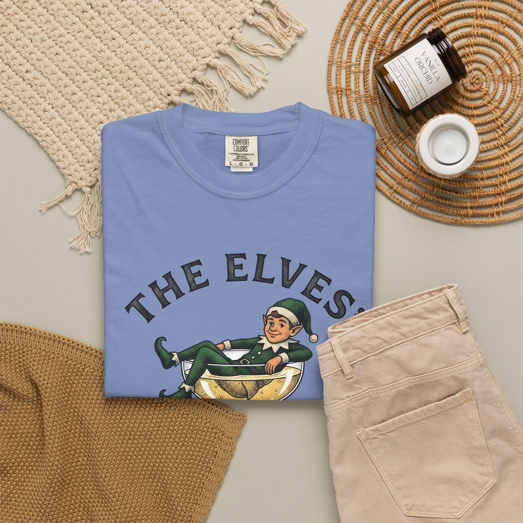 Elf Wine Glass T-Shirt Christmas Festivity Gift Women Rustic T-Shirt Wine Goblet T-Shirt Xmas Fan Vintage T-Shirt Holiday Graphic Classic