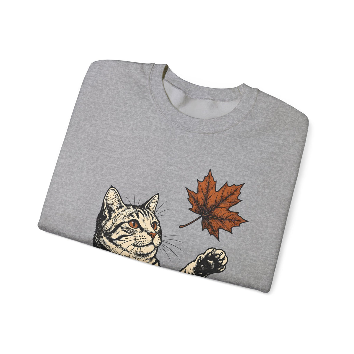 Tabby Cat Sweatshirt Cat Autumn Gift Women Vintage Sweatshirt Kitty Sweatshirt Feline Fan Retro Sweatshirt Fall Graphic Hand Drawn Maple Leaf Sweatshirt