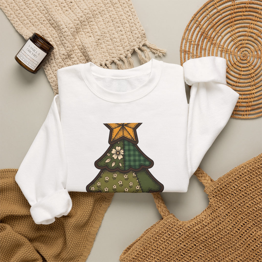 Christmas Tree Christmas Holiday Gift Farmhouse Fir Christmas Fan Rustic Seasonal Vintage Red Bow Sweatshirt