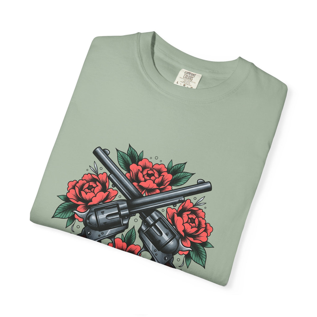 Crossed Revolvers T-Shirt Cowgirl Western Gift Women Tattoo Style T-Shirt Guns T-Shirt Rodeo Fan Traditional T-Shirt Country Graphic Vintage Roses