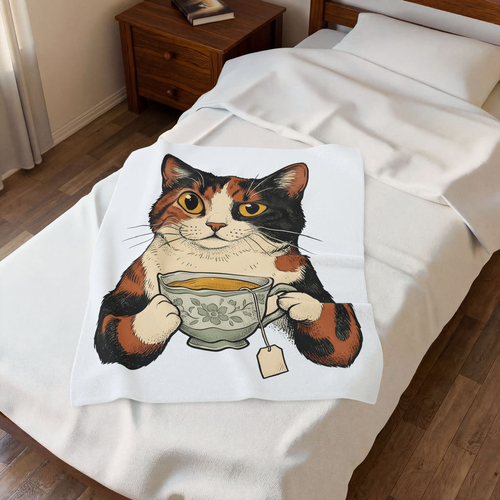 Kitten Blanket Blanket Cat Herbal Gift Women Sketch Blanket Cat Cup Blanket Cat Fan Feline Drawing Blanket Herbalism Graphic Retro Tea Blanket Blanket