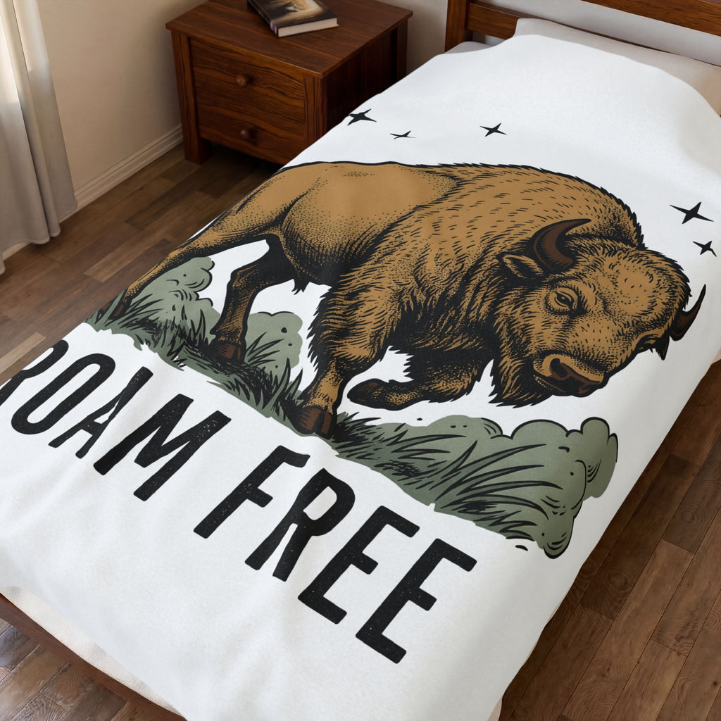 Buffalo Art Blanket Animal Environment Gift Women Rustic Blanket Bison Blanket Wildlife Fan Primitive Blanket Eco Graphic Line Art Star Symbols