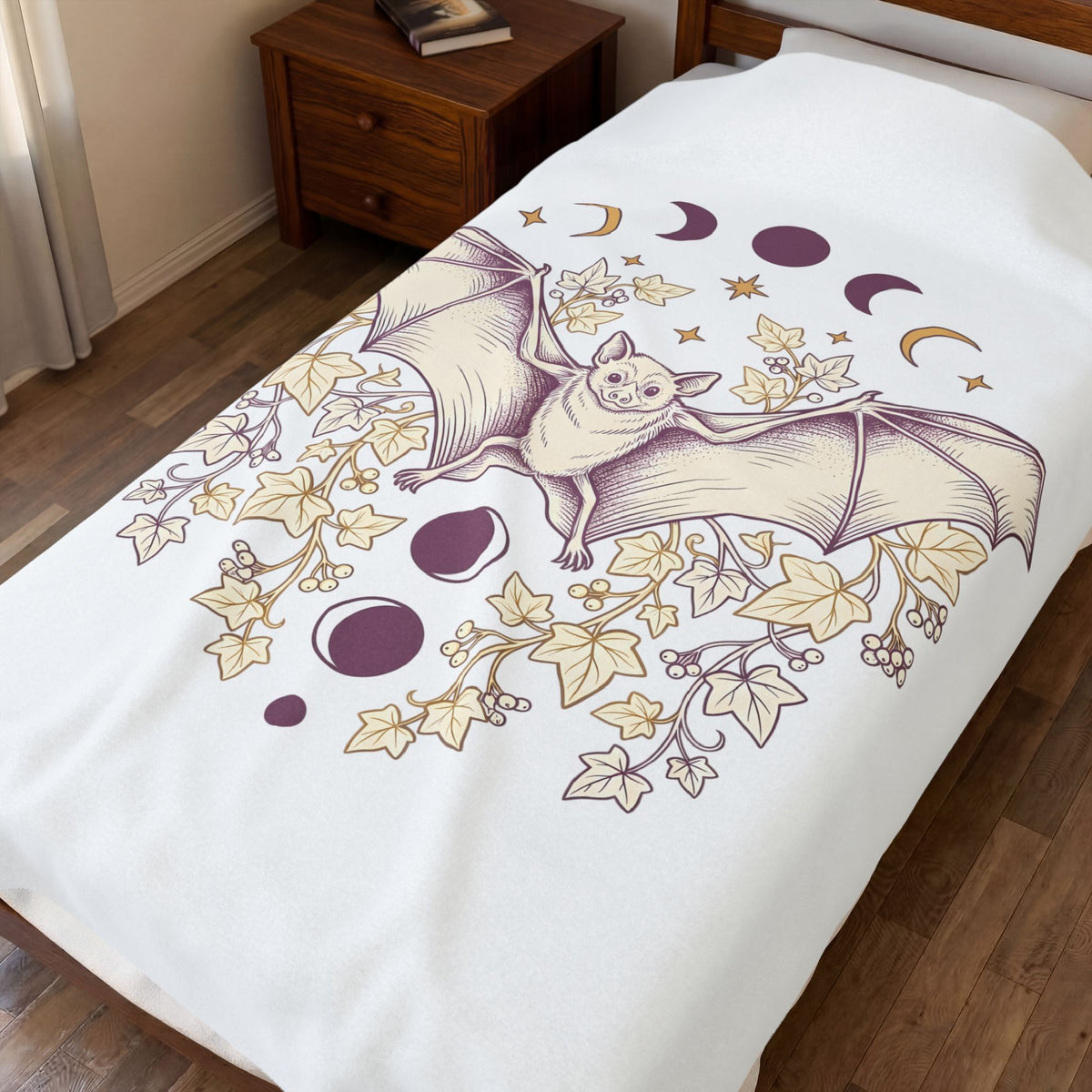 Bat Drawing Blanket Cottagecore Dark Gift Women Hippie Blanket Bat Blanket Cottage Fan Bohemian Blanket Gothic Graphic Antique Plant Blanket