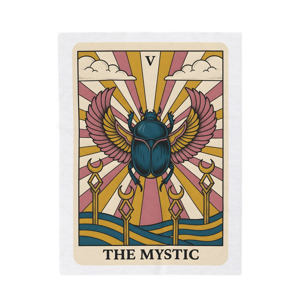 Beetle Blanket Boho Chic Esoteric Gift Women Divination Card Blanket Bug Blanket Bohemian Fan Tarot Blanket Mystical Graphic Hand Drawn Crescent