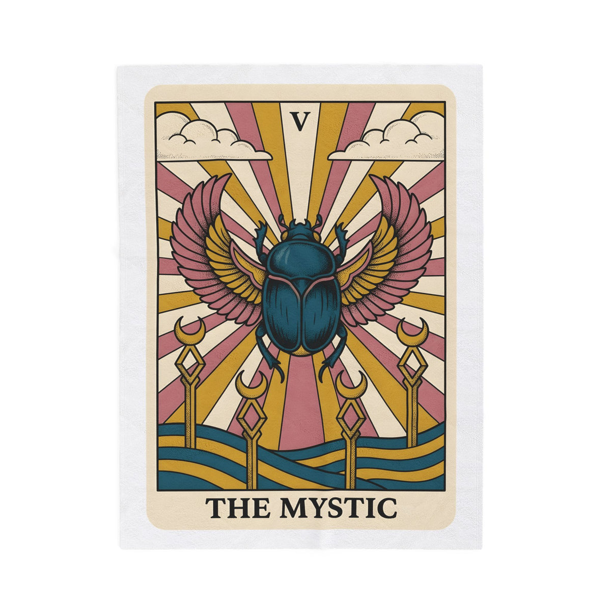 Beetle Blanket Boho Chic Esoteric Gift Women Divination Card Blanket Bug Blanket Bohemian Fan Tarot Blanket Mystical Graphic Hand Drawn Crescent