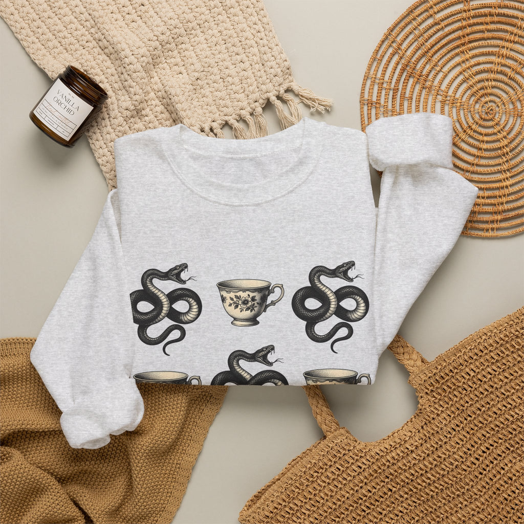 Serpent Tea Cup Sweatshirt Boho Chic Magic Gift Women Retro Sweatshirt Tea Cup Sweatshirt Hippie Fan Vintage Sweatshirt Mystical Graphic Dark Flower Sweatshirt Sweatshirt