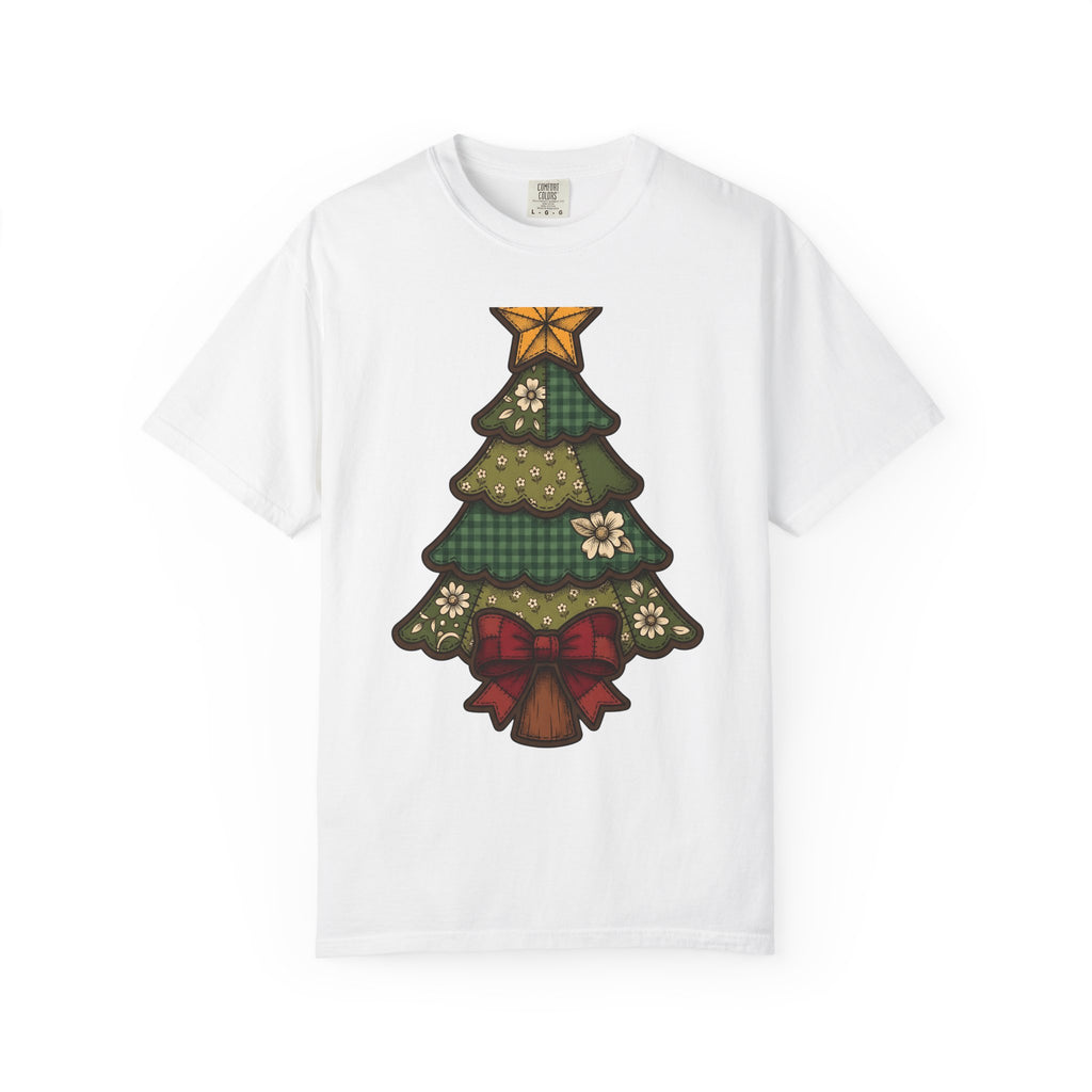 Christmas Tree Christmas Holiday Gift Farmhouse Fir Christmas Fan Rustic Seasonal Vintage Red Bow T-Shirt