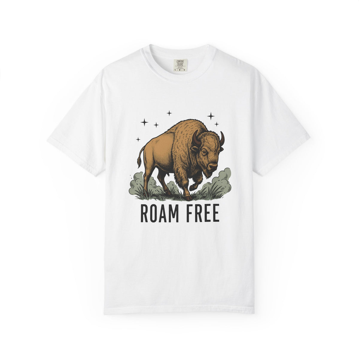 Buffalo Art T-Shirt Animal Environment Gift Women Rustic T-Shirt Bison T-Shirt Wildlife Fan Primitive T-Shirt Eco Graphic Line Art Star Symbols