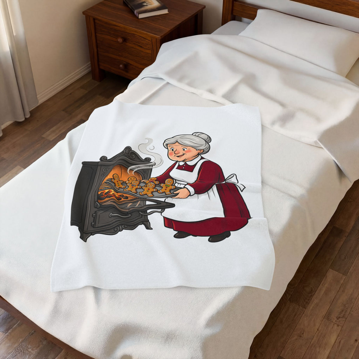 Grandmother Baking Blanket Christmas Sweets Gift Women Animated Blanket Granny Baking Blanket Holiday Fan Cartoon Blanket Dessert Graphic Old
