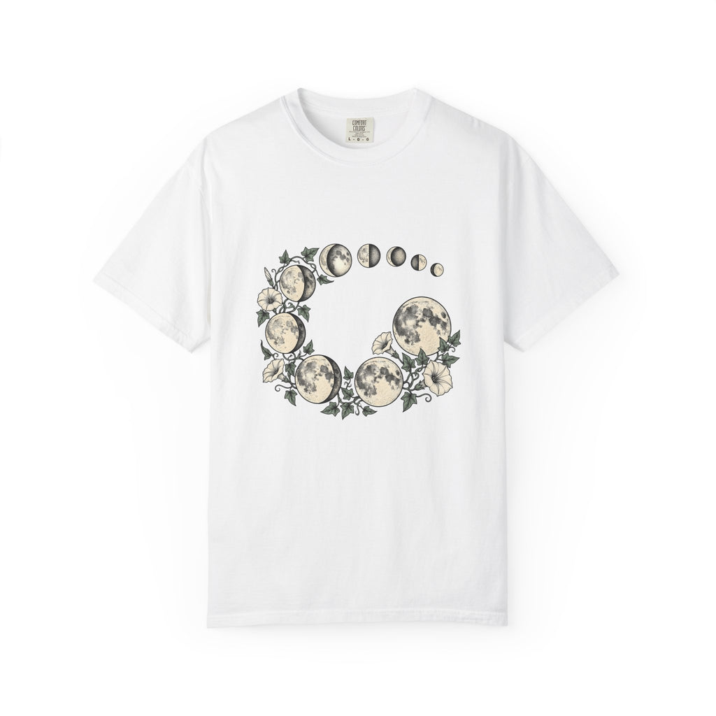 Moon Phases T-Shirt Boho Chic Celestial Gift Women Botanical T-Shirt Lunar Cycle T-Shirt Hippie Fan Floral T-Shirt Astrology Graphic Vintage
