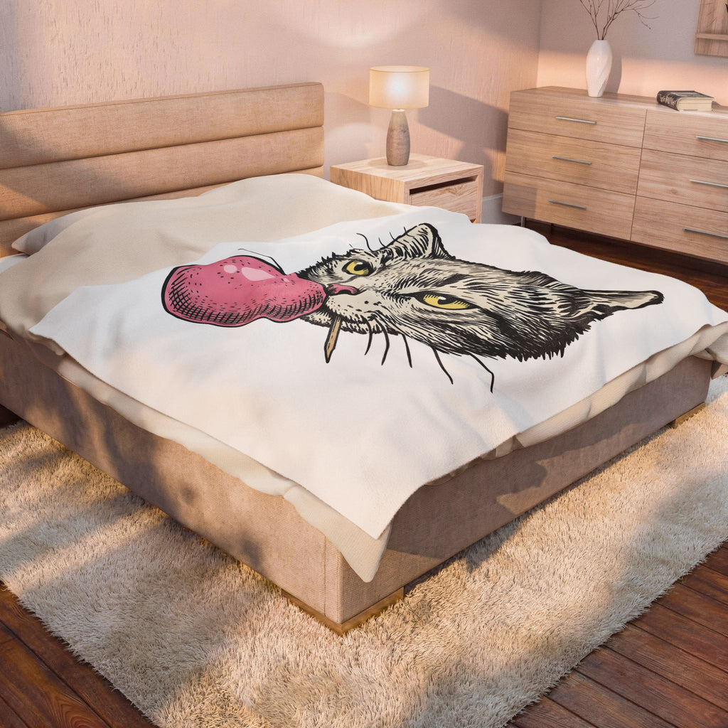 Cat Face Blanket Cat Jokes Gift Women Sketch Blanket Kitten Blanket Feline Fan Drawing Graphic Retro Chewing Gum Blanket