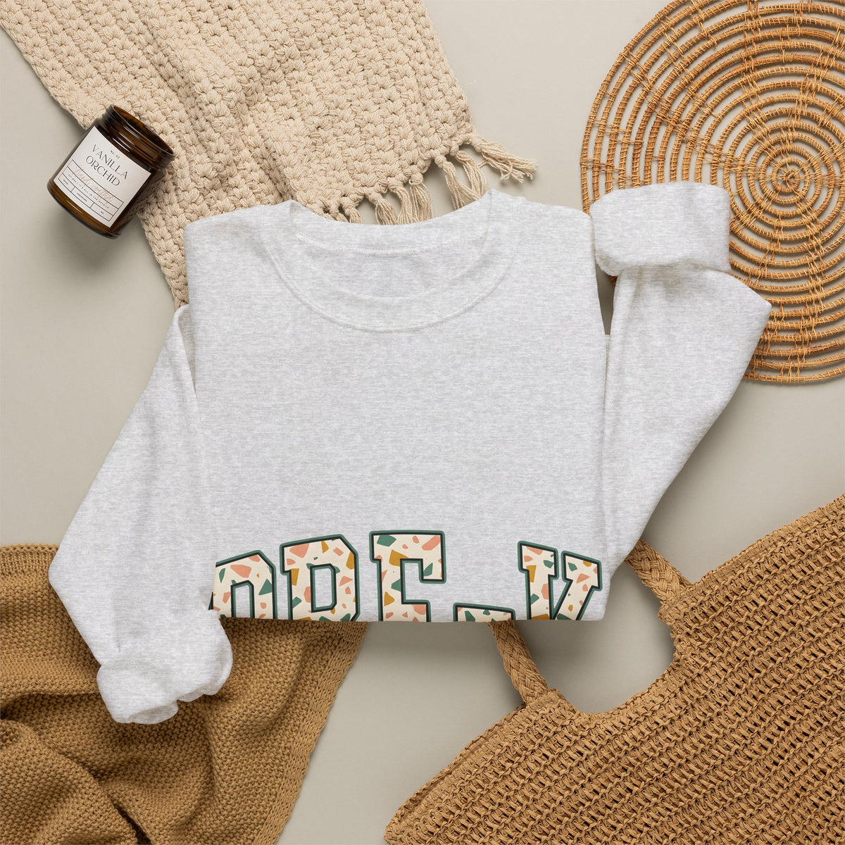Terrazzo Letters Sweatshirt Teacher Nursery Gift Women Cute Sweatshirt Alphabet Sweatshirt Educator Enthusiast Kawaii Sweatshirt Classroom Graphic Old School