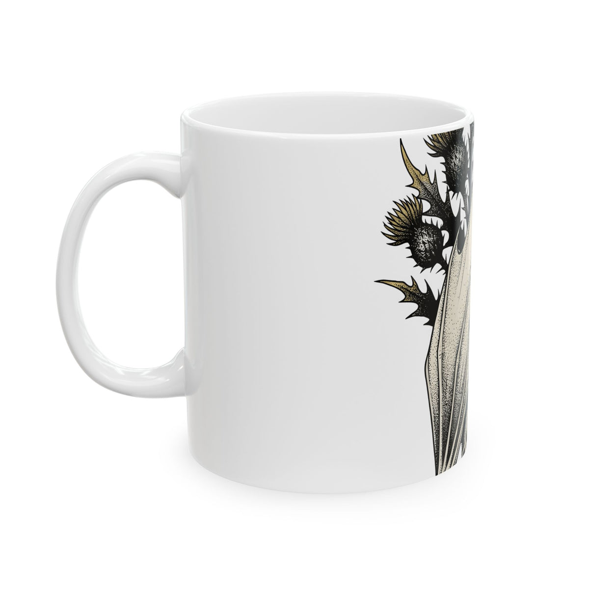 Bat Design Mug Halloween Greenery Gift Women Macabre Mug Bat Mug Horror Fan Dark Mug Foliage Graphic Sketch Bloom Mug