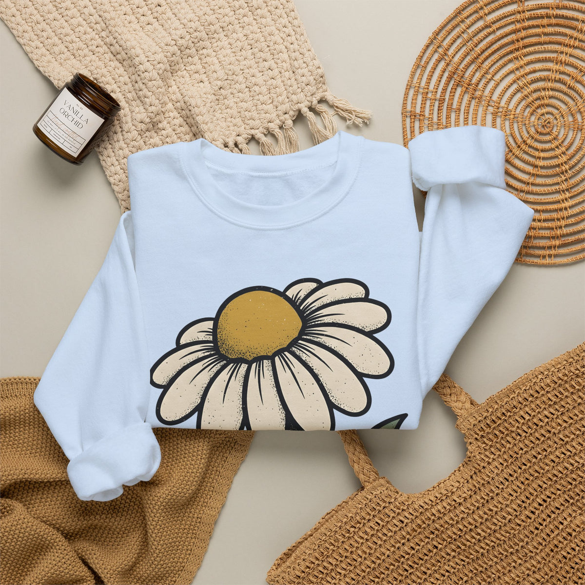 Daisy Petal Sweatshirt Floral Nature Gift Women Cartoon Sweatshirt Flower Sweatshirt Botanical Fan Comic Sweatshirt Outdoor Graphic Silhouette Sprig Sweatshirt