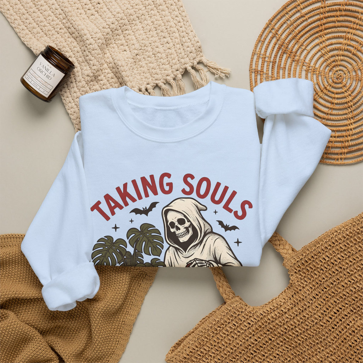 Skull Harvester Sweatshirt Halloween Outdoors Gift Women Classic Sweatshirt Reaper Sweatshirt Horror Fan Skull Sweatshirt Wilderness Graphic Line Art Jungle