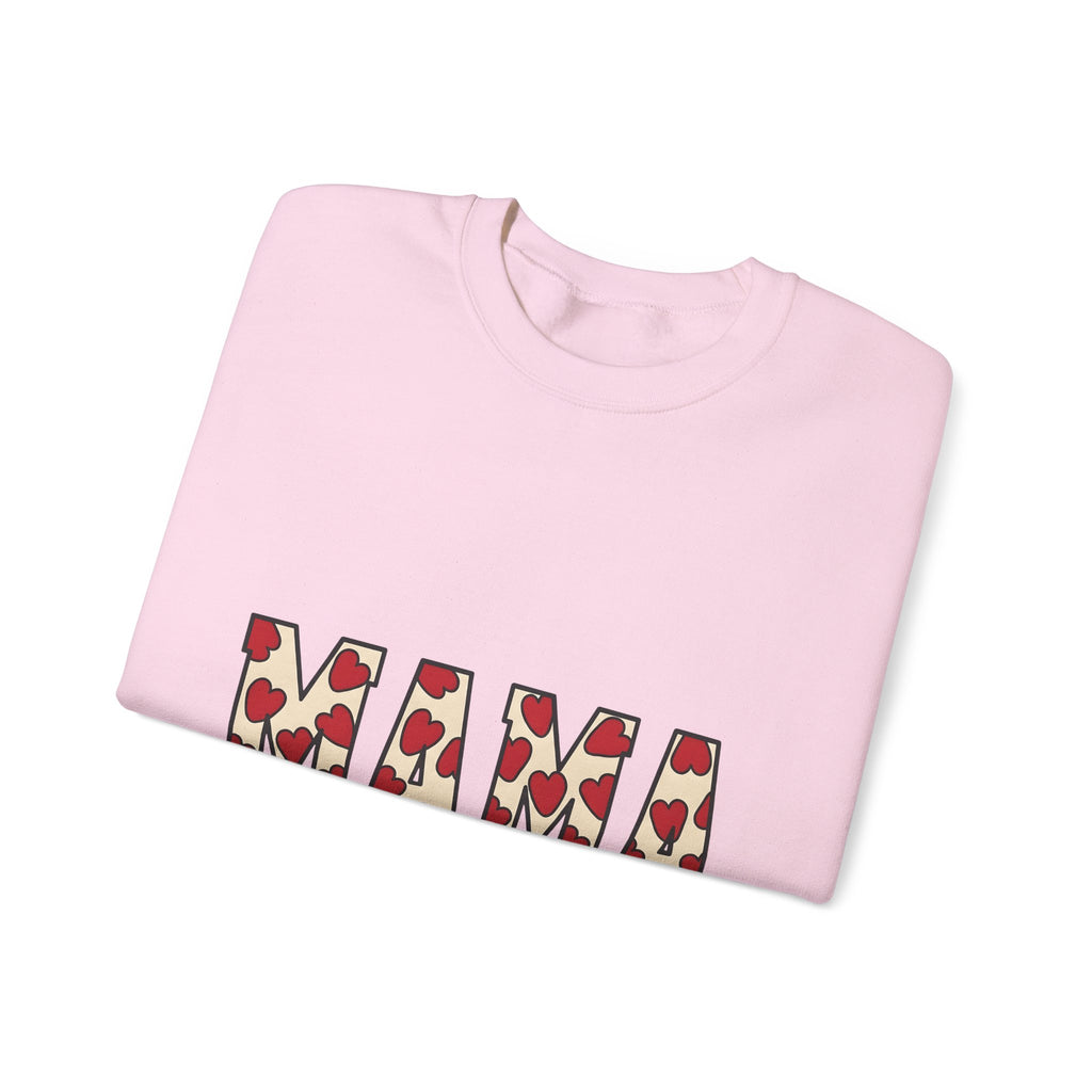 Heart Pattern Text Sweatshirt Moms Family Gift Women Bold Sweatshirt Typography Sweatshirt Motherhood Fan Graphic Sweatshirt Clan Graphic Retro Red Hearts