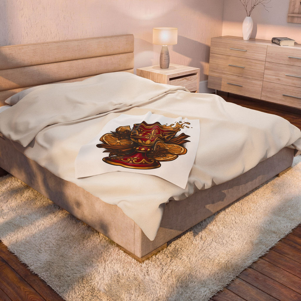 Hot Spiced Drink Holiday Yuletide Gift Farmhouse Mulled Wine Christmas Fan Rustic Winter Outline Blanket