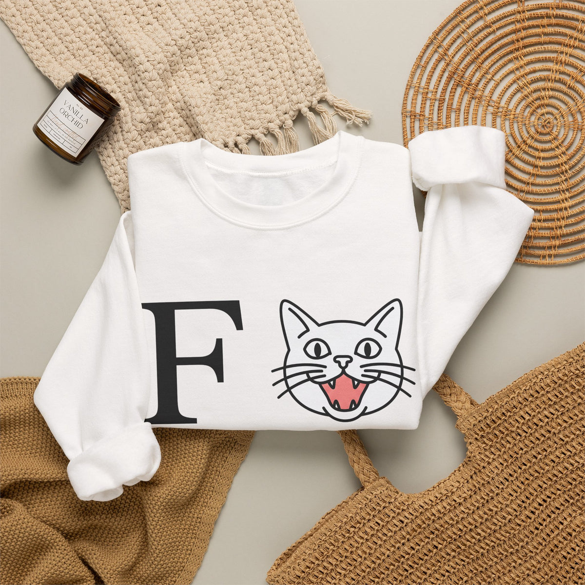 Cat Face Graphic Sweatshirt Cat Humor Gift Women Minimalist Sweatshirt Kitty Sweatshirt Feline Fan Simple Sweatshirt Funny Graphic Modern Bold Letters Sweatshirt
