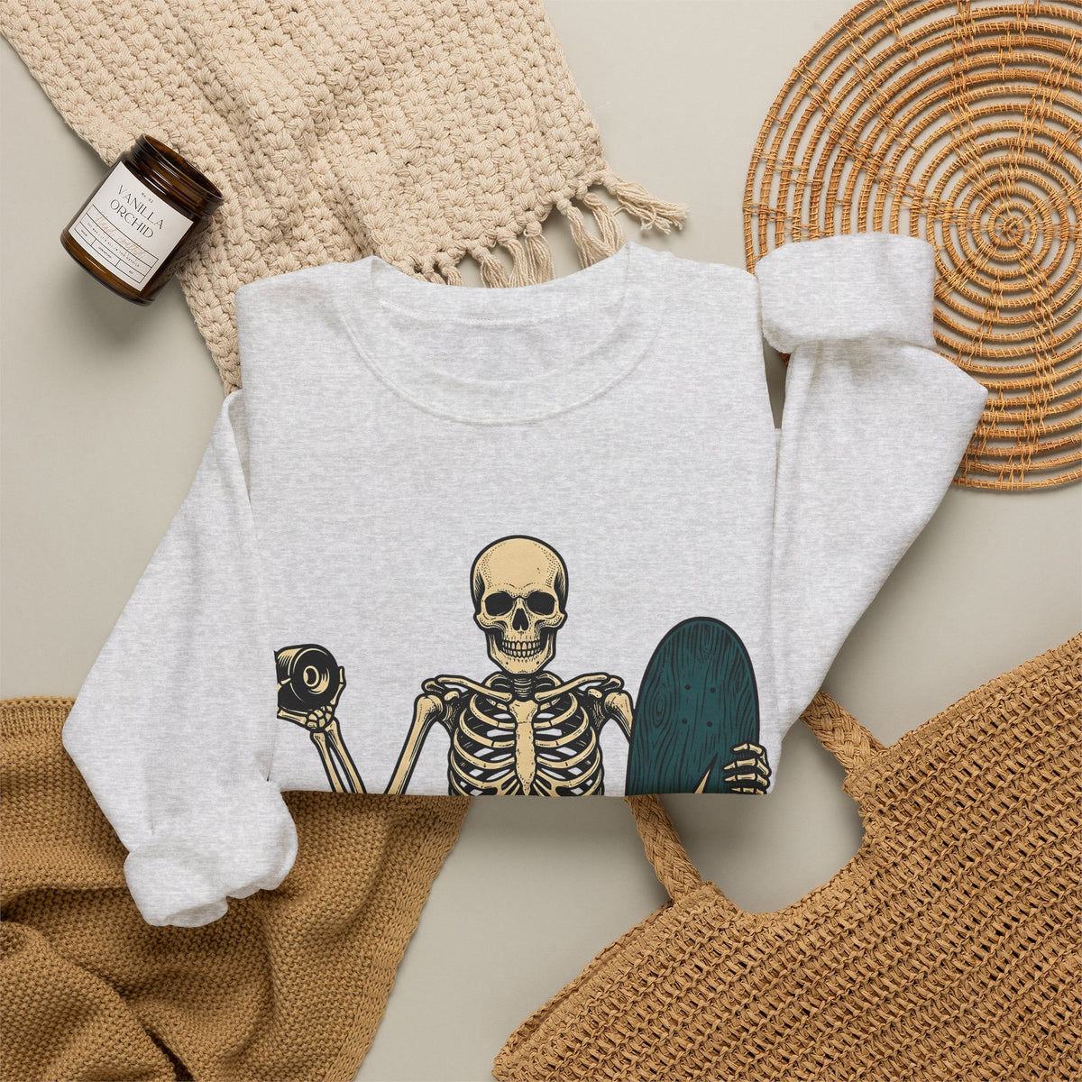 Bony Skateboarder Sweatshirt Sports Training Gift Women Line Art Sweatshirt Skateboarder Sweatshirt Athlete Enthusiast Illustration Design Workout Classic