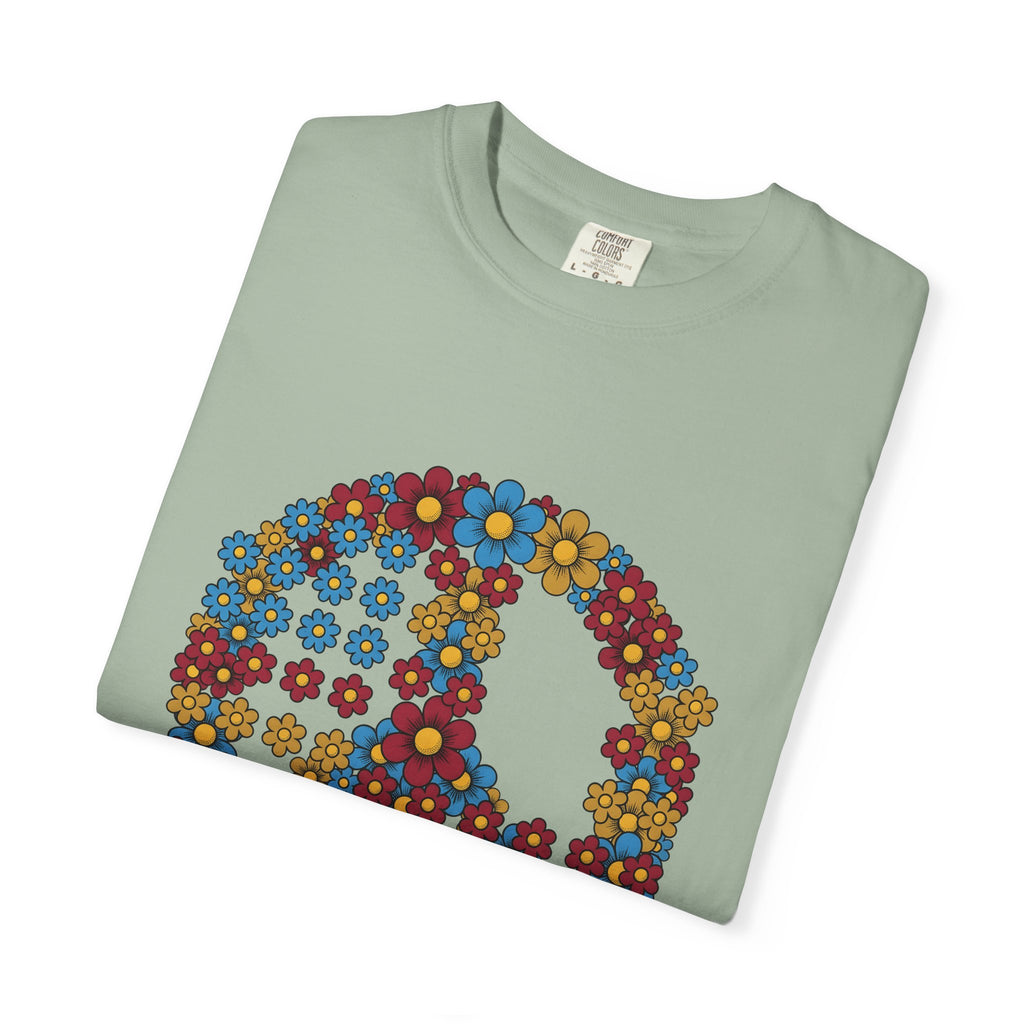 Peace Symbol Flower T-Shirt N Symbol Gift Women Hippie T-Shirt Peace Sign T-Shirt Nature Enthusiast Bohemian T-Shirt Iconic Graphic Retro Chamomile