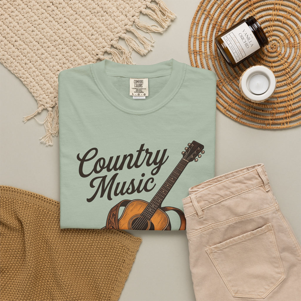 Acoustic Guitar Country Music Prairie Gift Hand Drawn Guitar Country Fan Illustrated Countrywestern T-Shirt