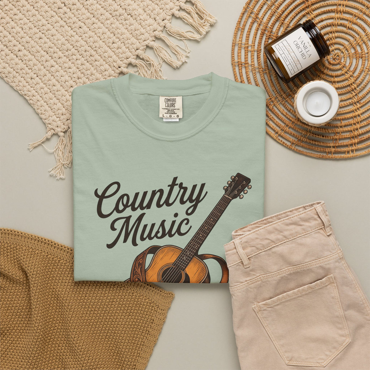 Acoustic Guitar Country Music Prairie Gift Hand Drawn Guitar Country Fan Illustrated Countrywestern T-Shirt