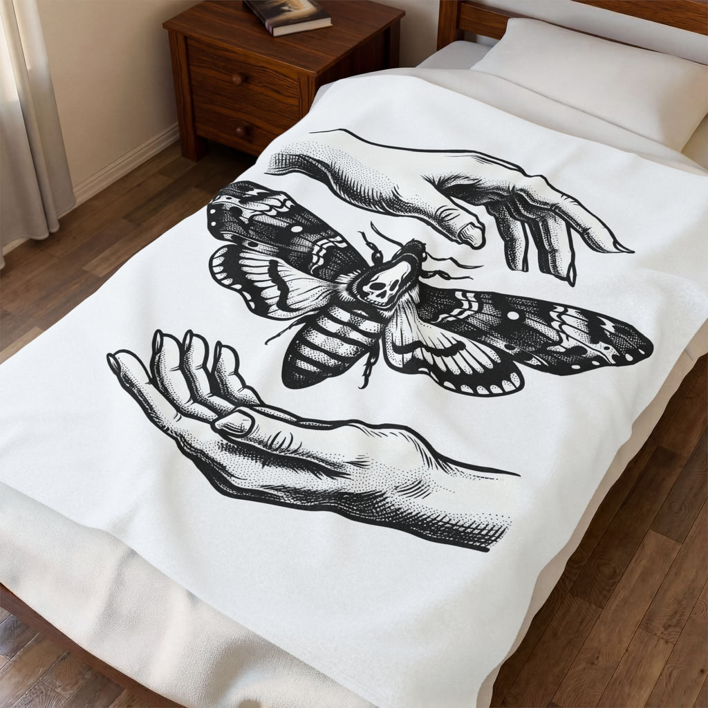 Skeleton Moth Blanket Boho Chic Dark Fashion Gift Women Traditional Tattoo Blanket Moth Blanket Bohemian Fan Sailor Blanket Gothic Graphic Antique