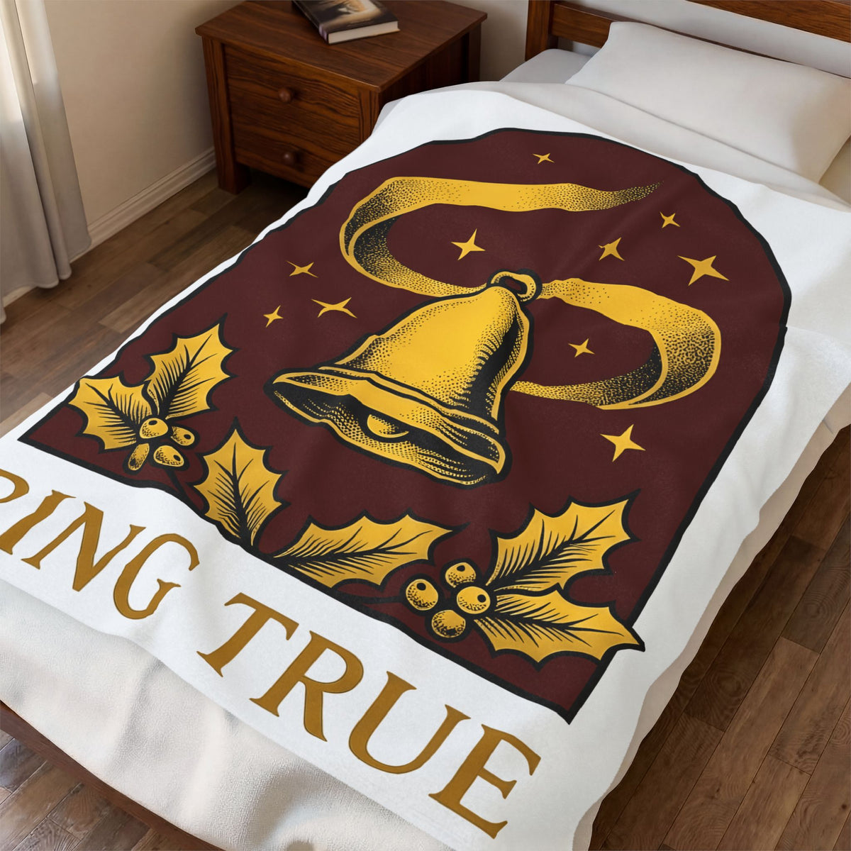 Bell Design Blanket Christmas Seasonal Gift Women Vintage Blanket Chime Blanket Xmas Fan Retro Blanket Holiday Graphic Retro Mistletoe Blanket