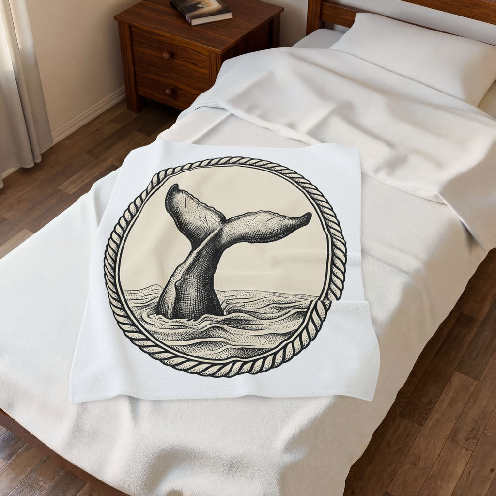 Whale Tail Fin Ocean Creature Gift Old School Fluke Marine Fan Whale Tail Doodle Blanket