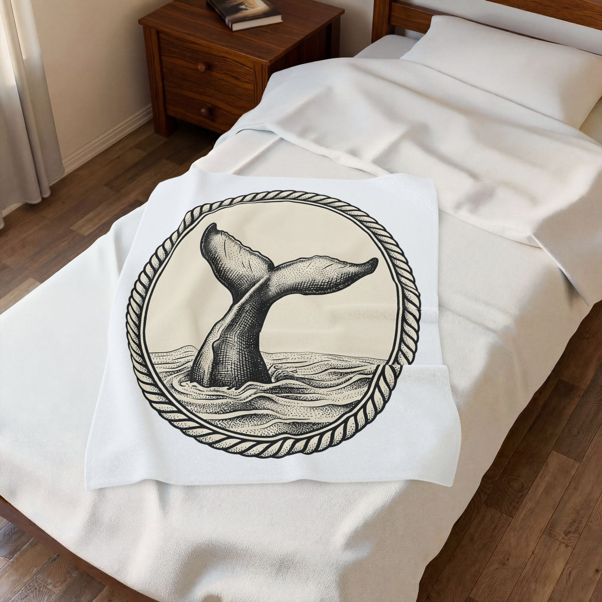 Whale Tail Fin Ocean Creature Gift Old School Fluke Marine Fan Whale Tail Doodle Blanket