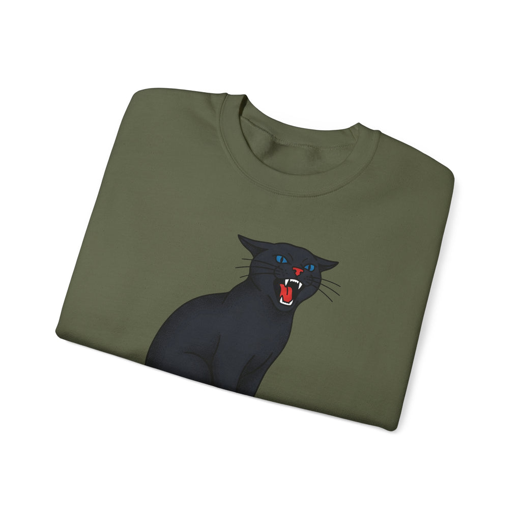 Black Cat Sweatshirt Cat Humor Gift Women Bold Graphic Sweatshirt Cat Sweatshirt Cat Fan Graphic Sweatshirt Funny Graphic Retro Fangs Sweatshirt