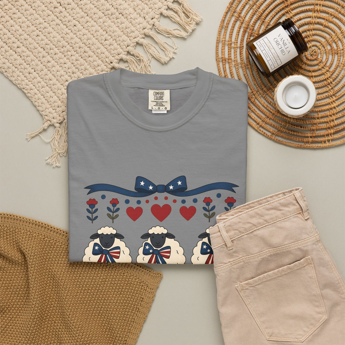 Usa Lamb T-Shirt 4th Of July Fauna Gift Women Handmade T-Shirt Lamb T-Shirt Patriot Fan Handmade T-Shirt Wildlife Graphic Old School Valentine