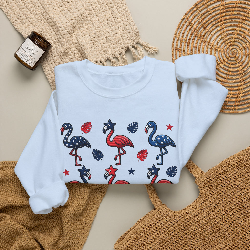 Flag Flamingo Sweatshirt 4th Of July Holiday Gift Women Cartoonish Sweatshirt Flamingo Sweatshirt Independence Day Fan Retro Sweatshirt Celebration Graphic Old