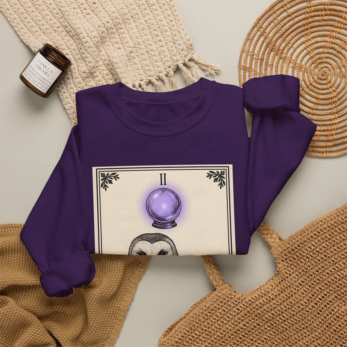 Barn Owl Sweatshirt Boho Chic Magic Gift Women Oracle Sweatshirt Owl Sweatshirt Bohemian Fan Mystic Sweatshirt Magical Graphic Hand Drawn Glass Sphere Sweatshirt